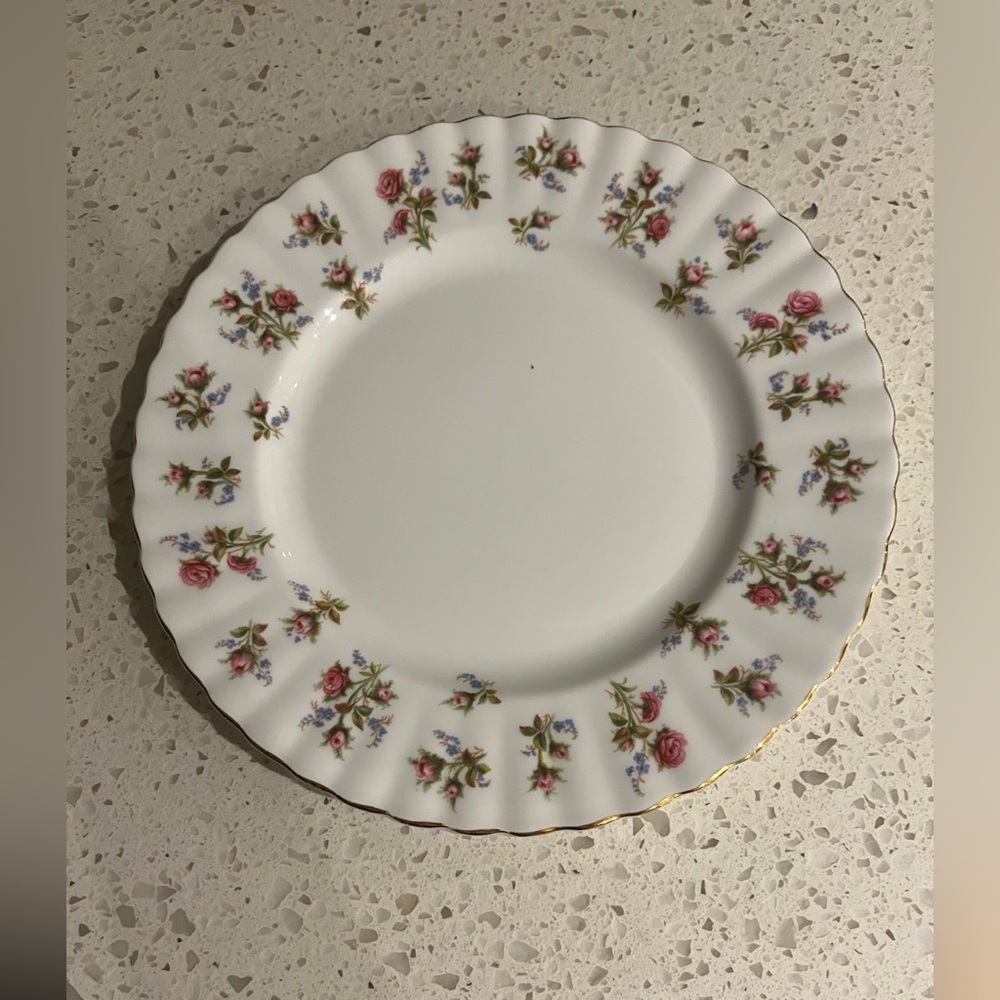 Royal Albert White Plate with Pink Rose Sprays and Gold Rim 8 inches